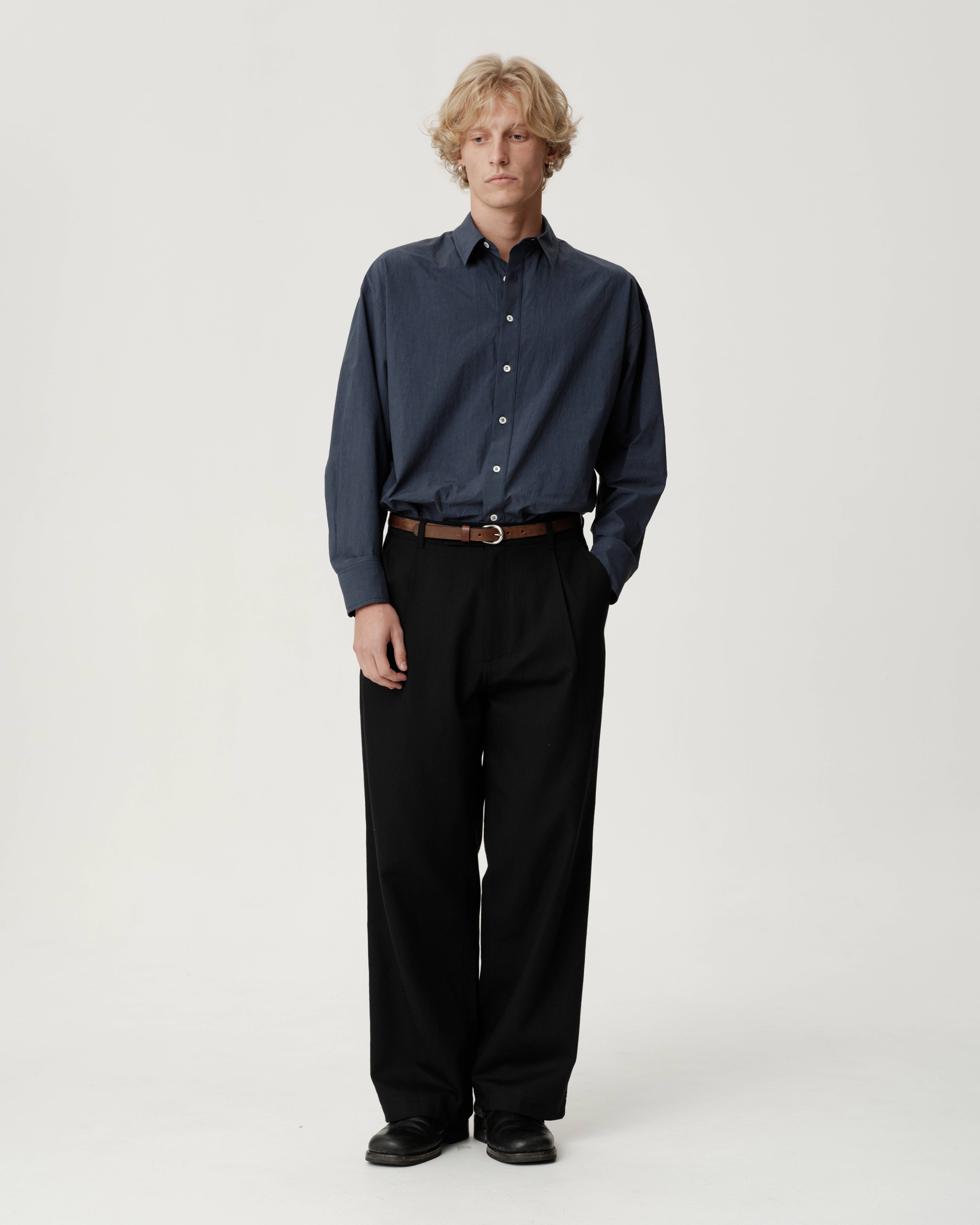 Boardroom Trouser - Black Cotton Wool Twill