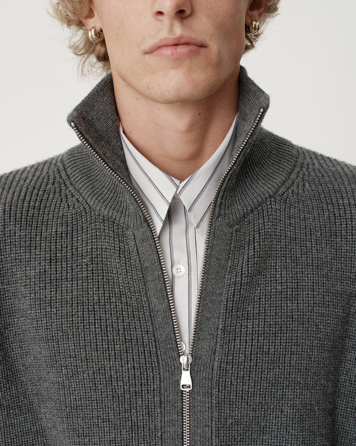 Funnel-Neck Merino Cardigan - Coal