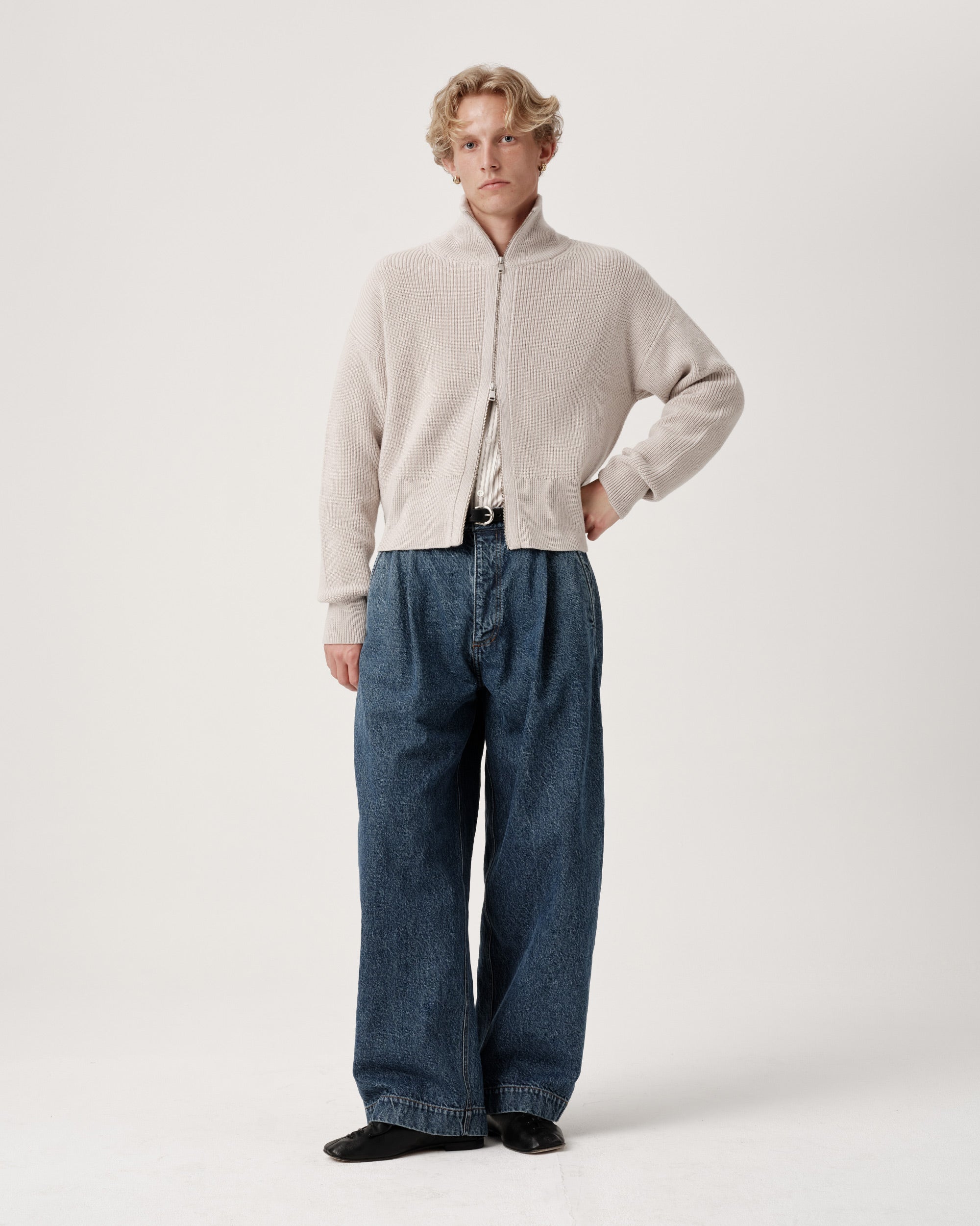 Funnel-Neck Merino Cardigan - Pumice