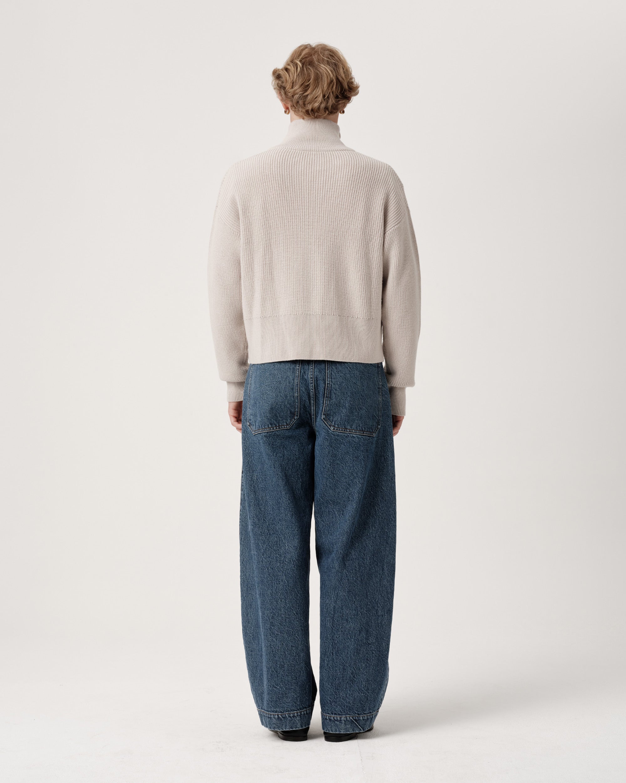 Funnel-Neck Merino Cardigan - Pumice