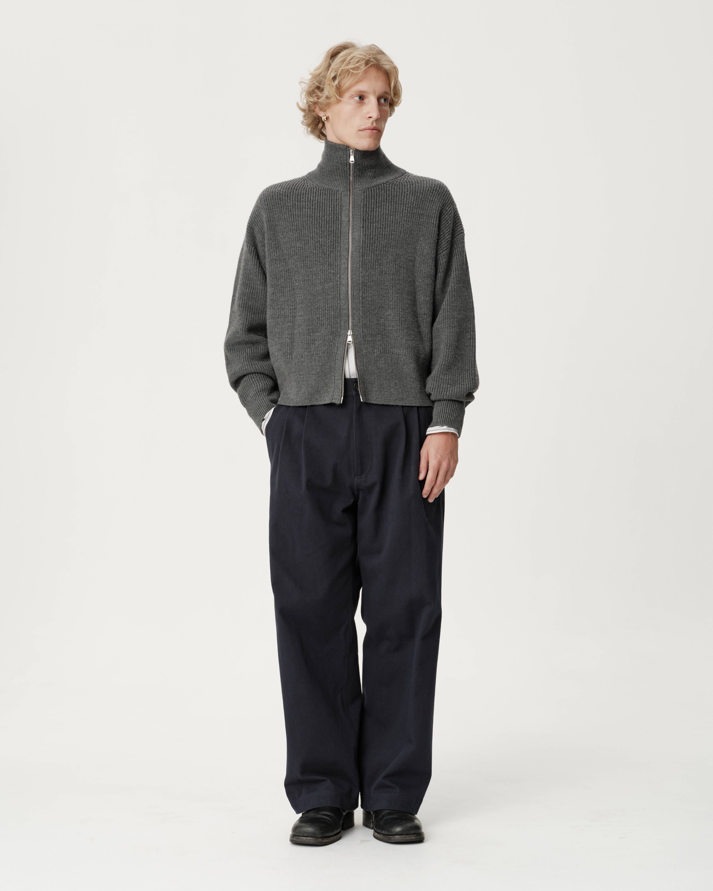 Funnel-Neck Merino Cardigan - Coal