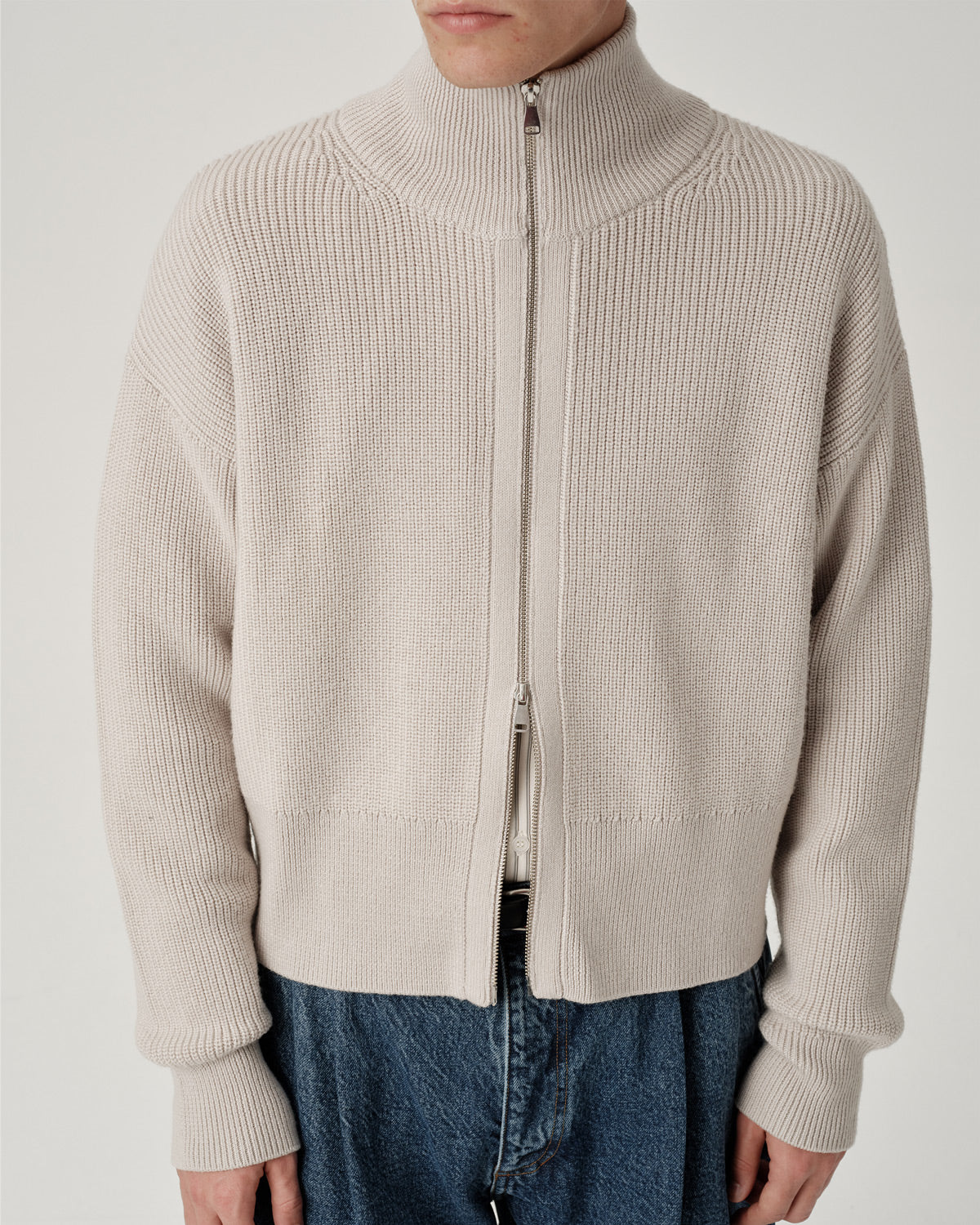 Funnel-Neck Merino Cardigan - Pumice