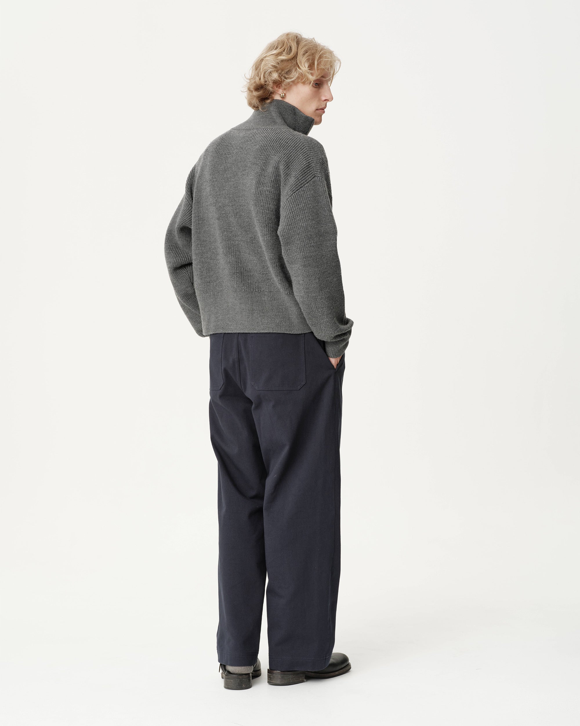 Funnel-Neck Merino Cardigan - Coal
