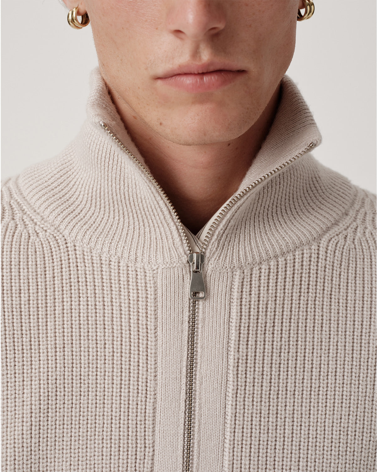 Funnel-Neck Merino Cardigan - Pumice
