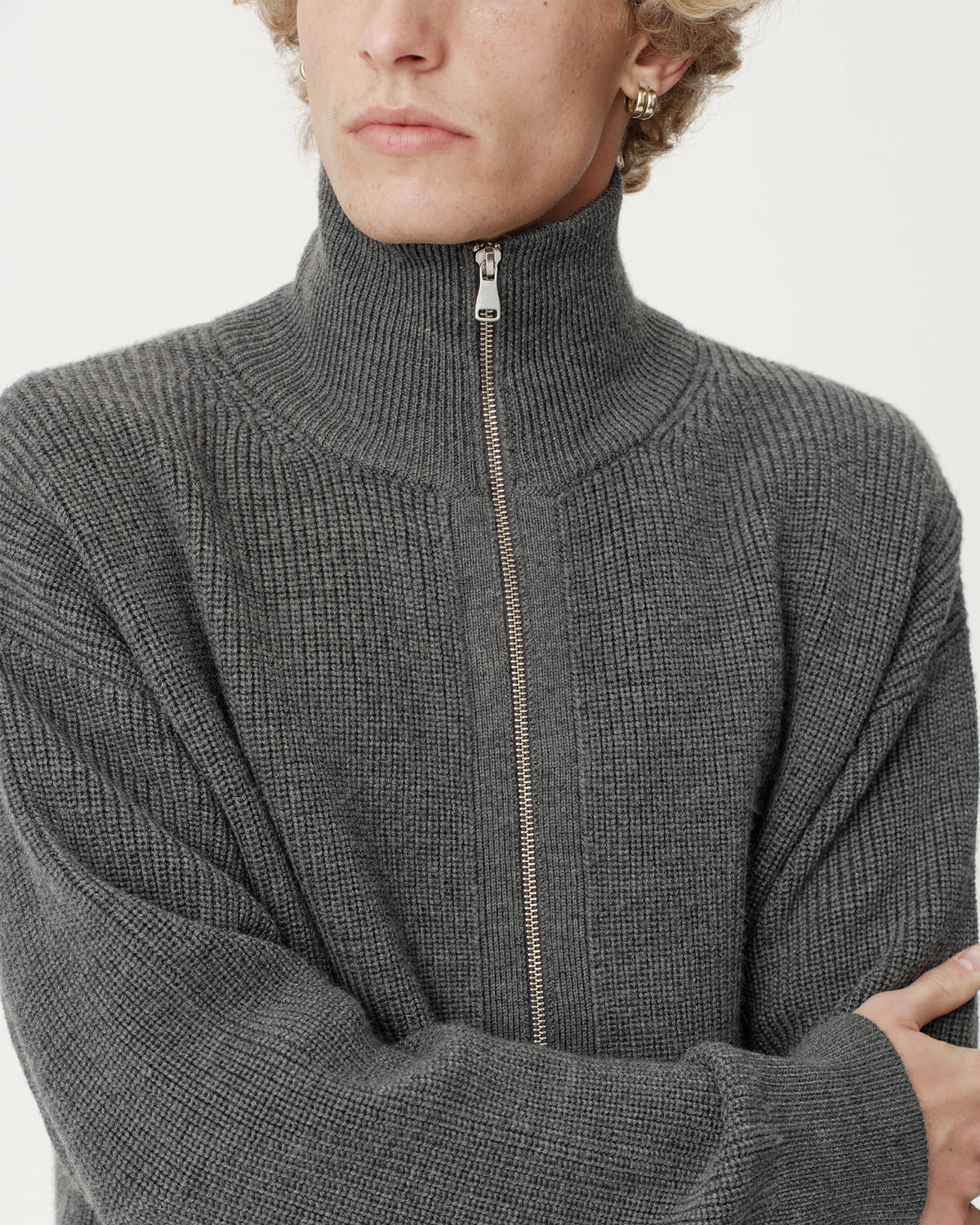 Funnel-Neck Merino Cardigan - Coal