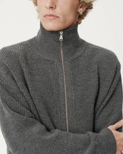 Funnel-Neck Merino Cardigan - Coal