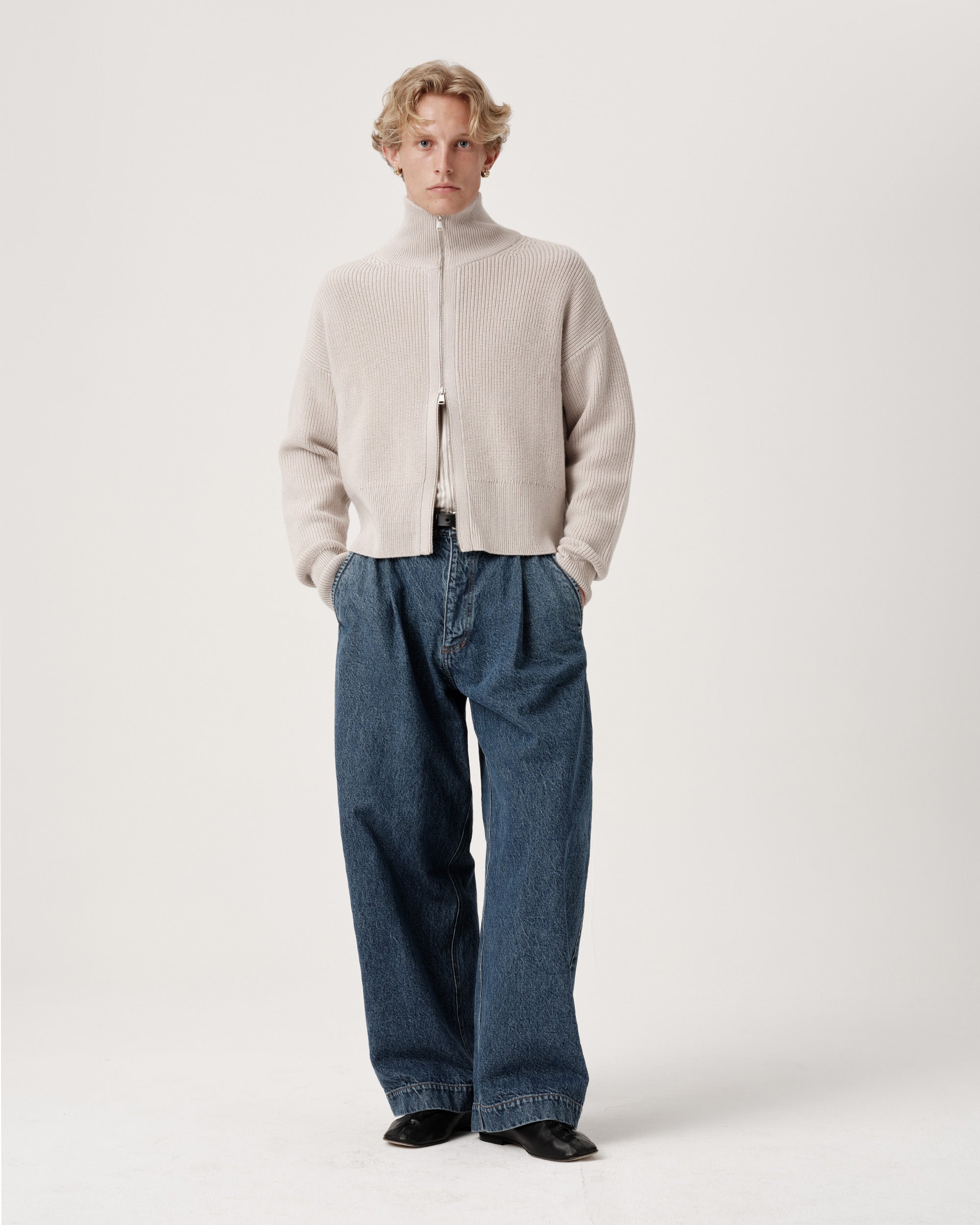 Funnel-Neck Merino Cardigan - Coal