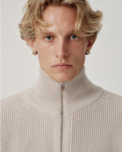 Funnel-Neck Merino Cardigan - Pumice