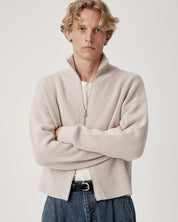 Funnel-Neck Merino Cardigan - Pumice