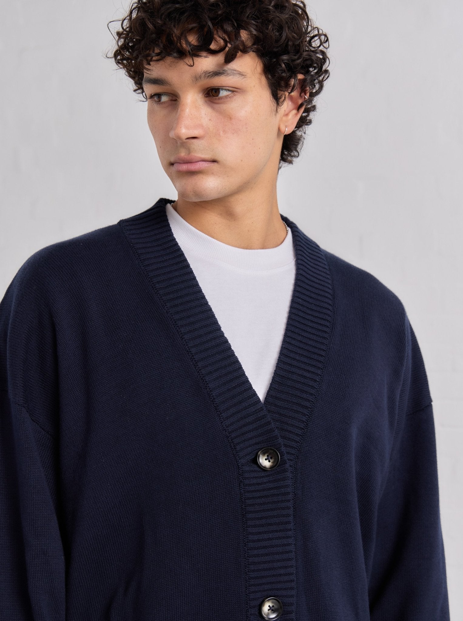 Cropped Knit Cardigan - Navy - ASHA JASPER.