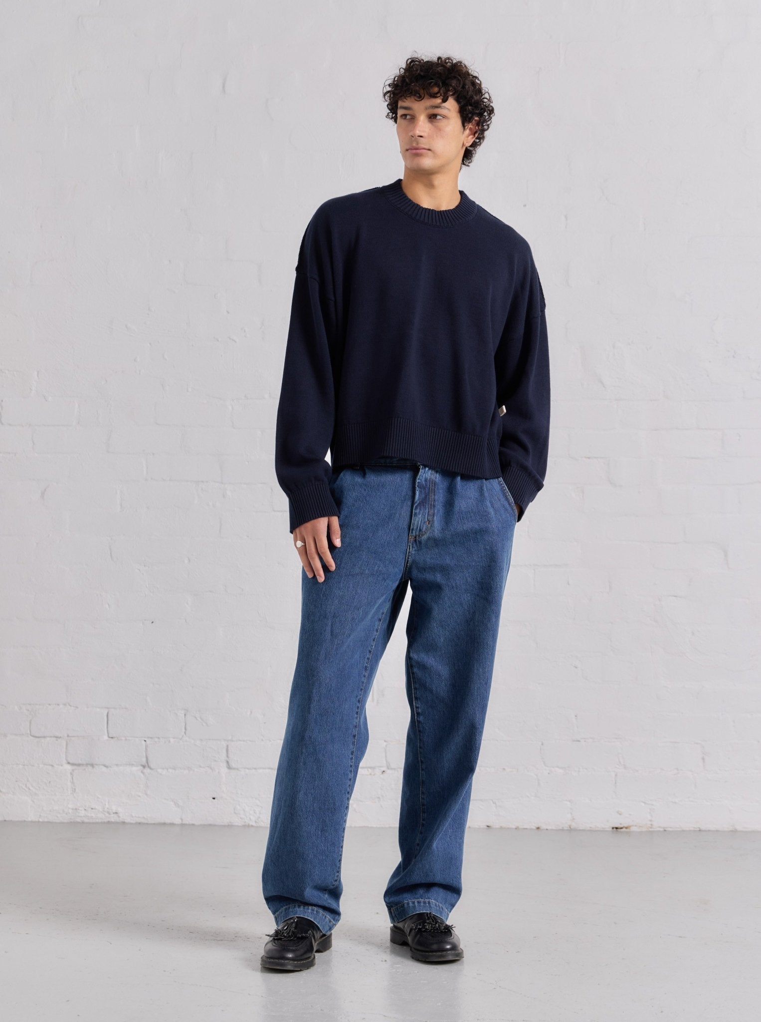 Cropped Knit - Navy - ASHA JASPER.