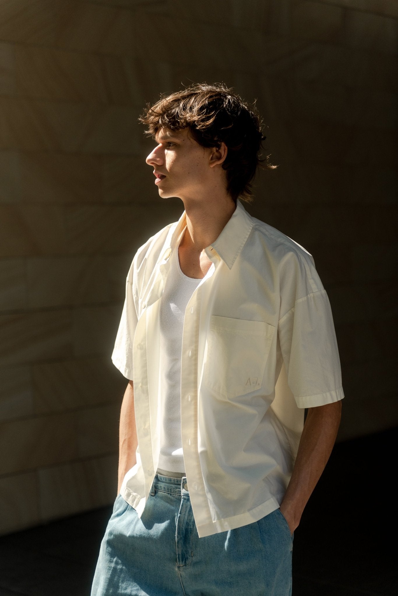 Poplin Initial Shirt. Vintage White - ASHA JASPER.