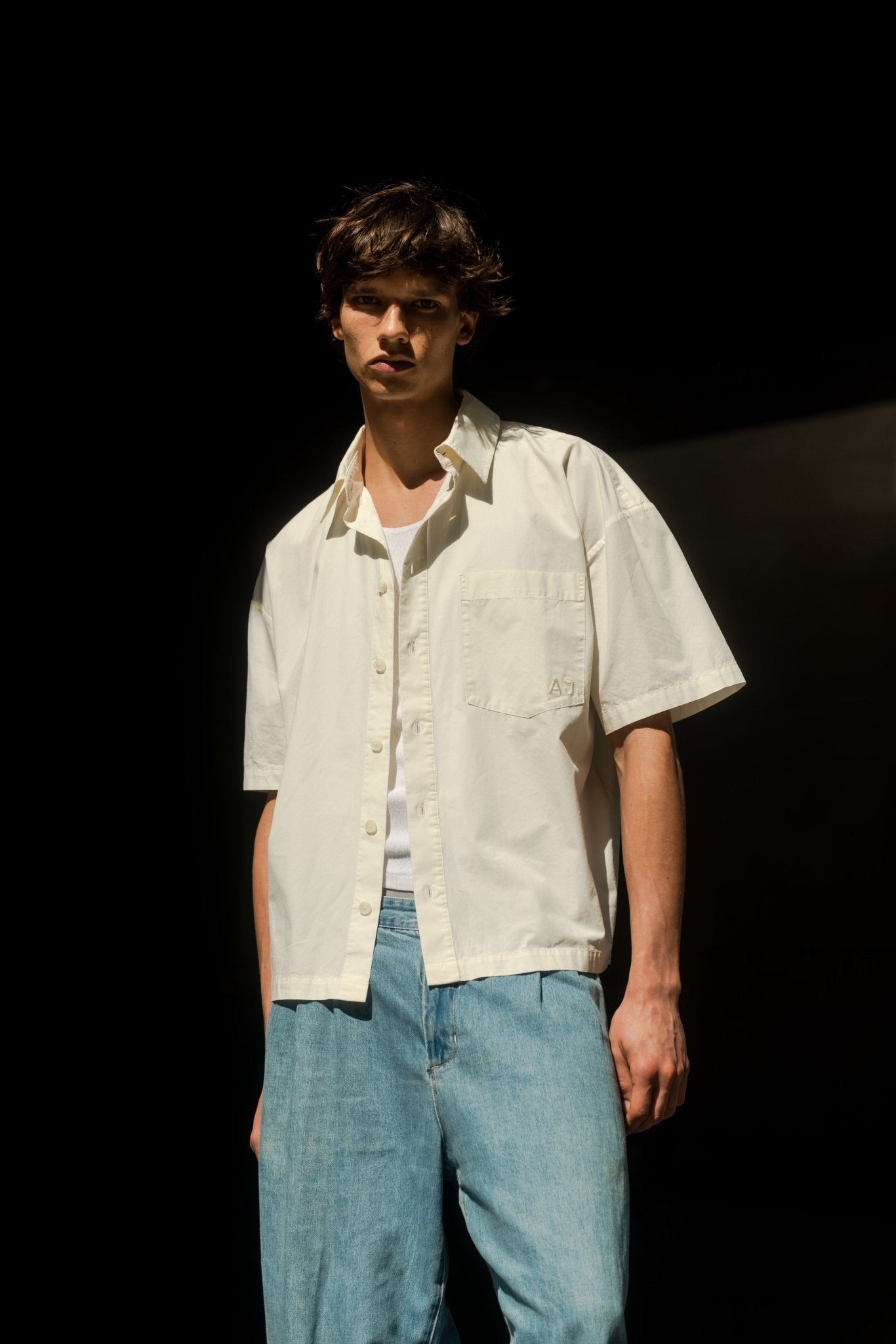 Poplin Initial Shirt. Vintage White - ASHA JASPER.