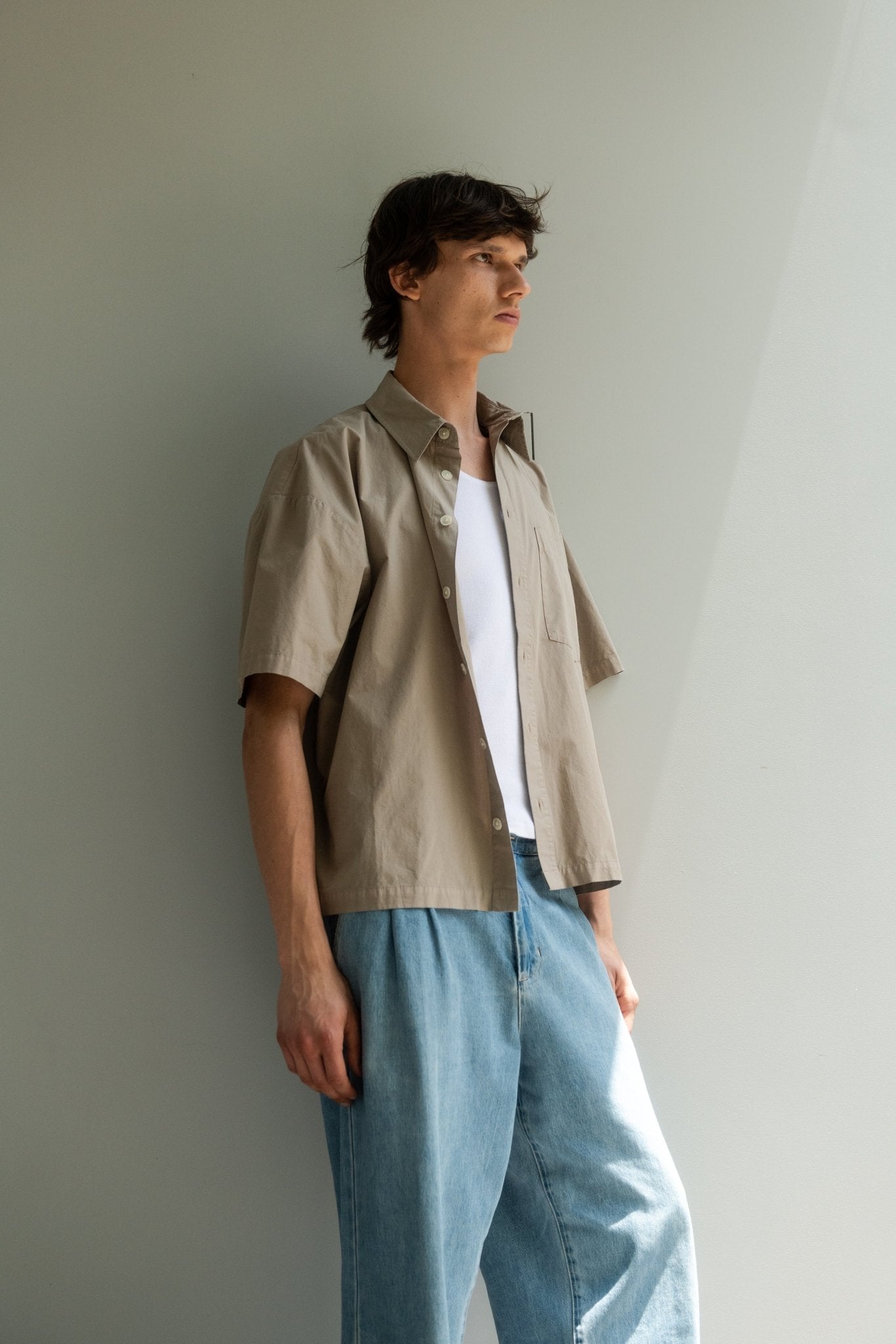 Poplin Initial Shirt. Washed Khaki - ASHA JASPER.