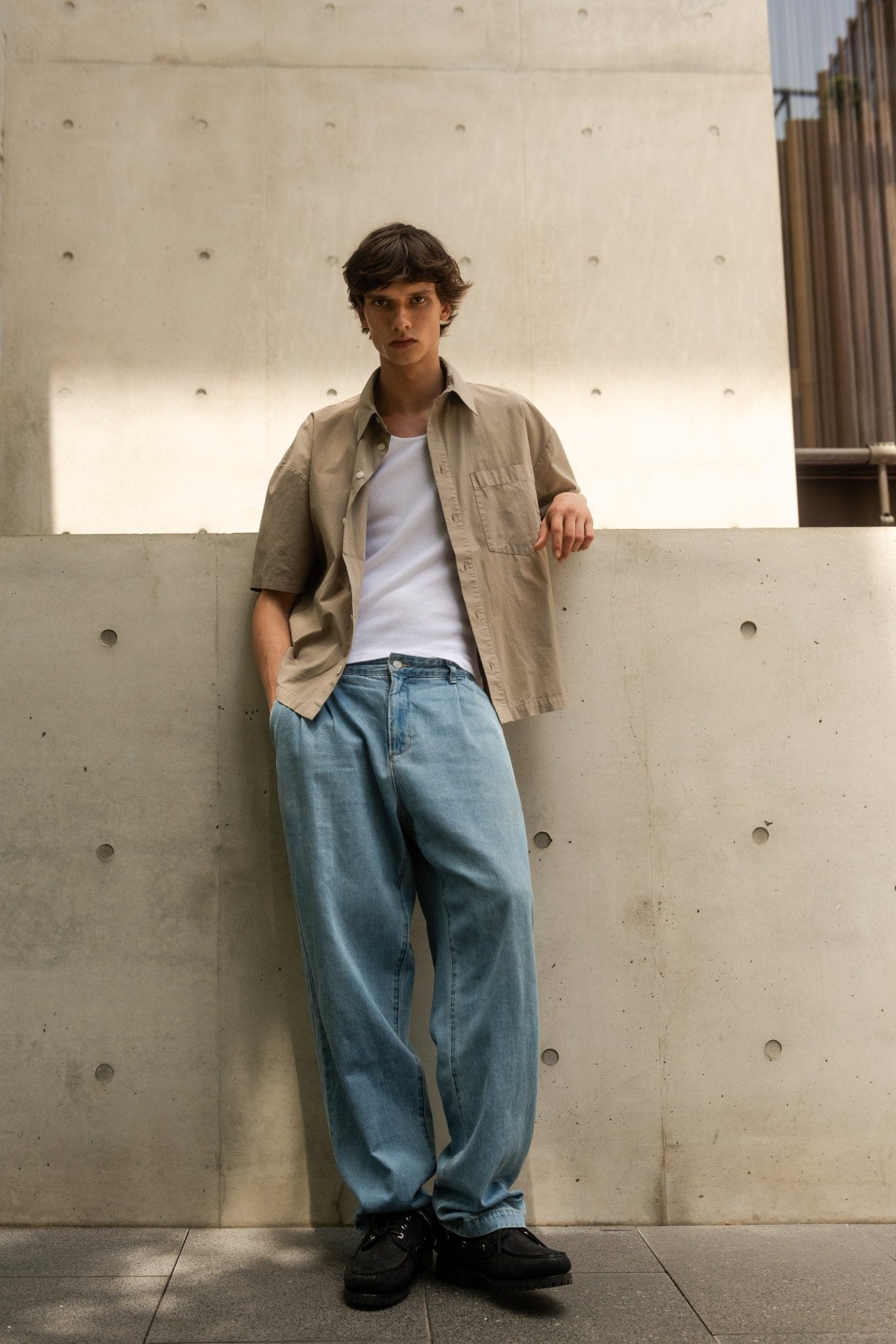 Poplin Initial Shirt. Washed Khaki - ASHA JASPER.