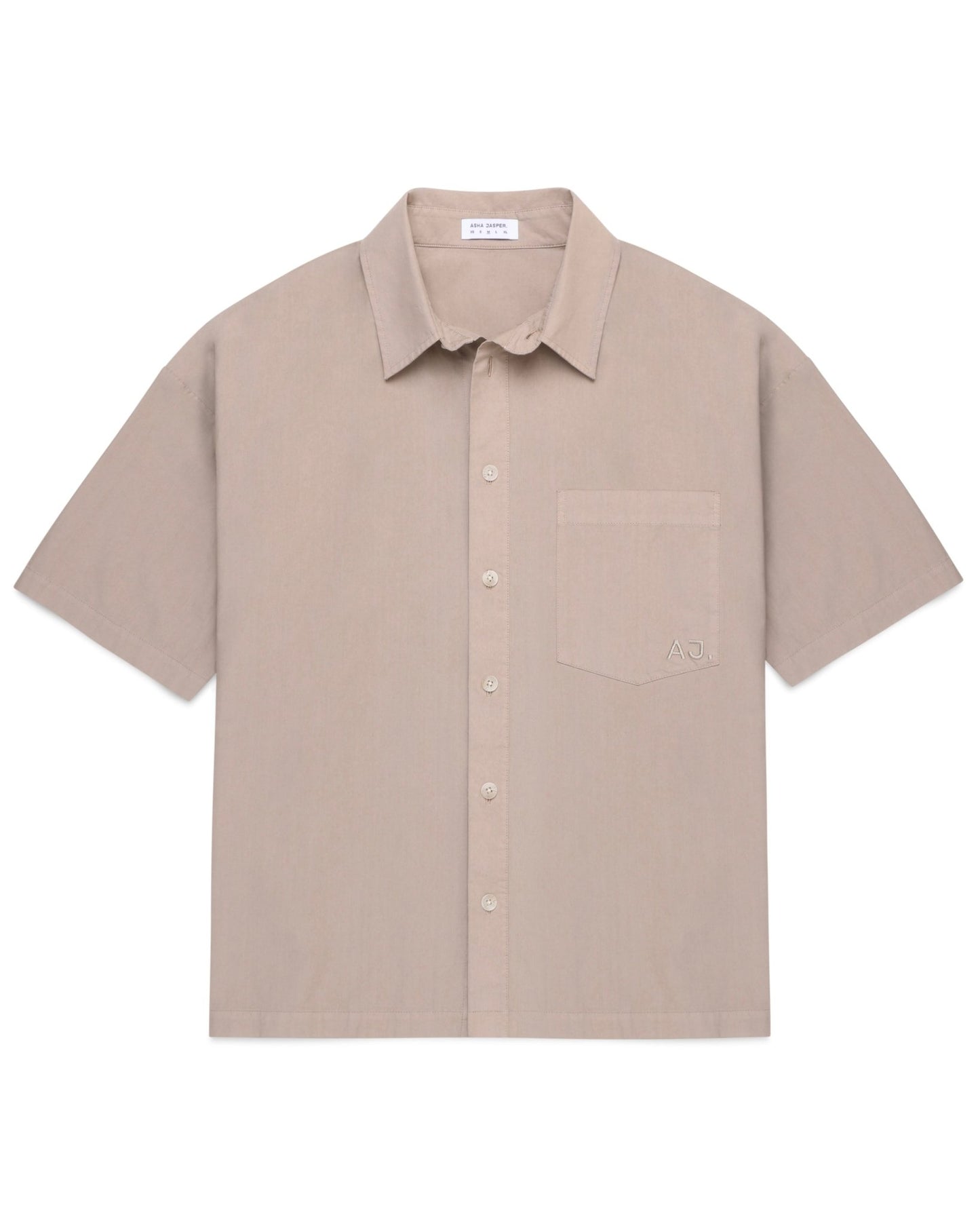 Poplin Initial Shirt. Washed Khaki - ASHA JASPER.