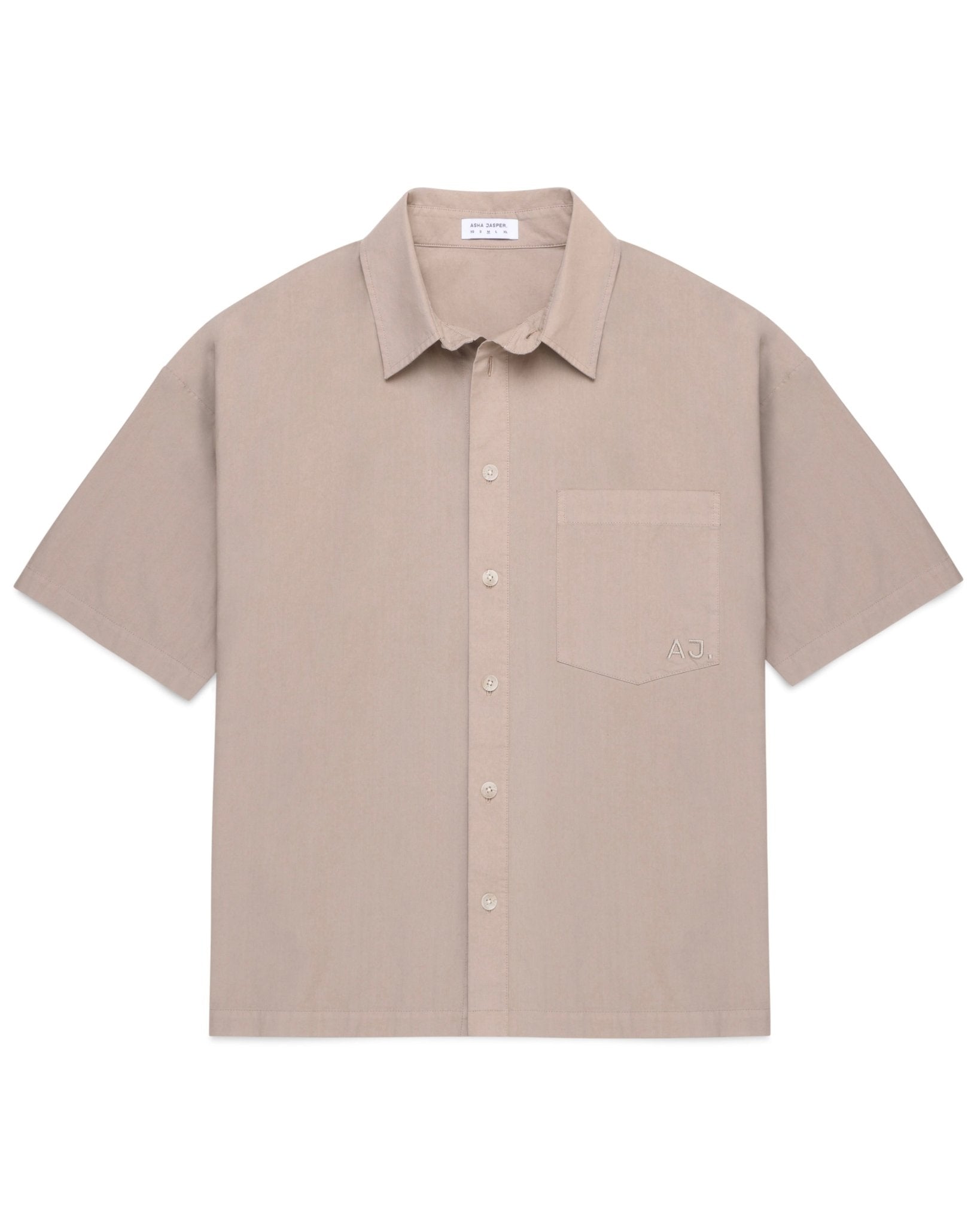 Poplin Initial Shirt. Washed Khaki - ASHA JASPER.