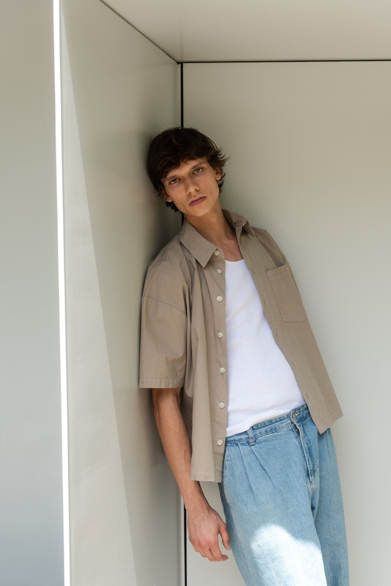 Poplin Initial Shirt. Washed Khaki - ASHA JASPER.